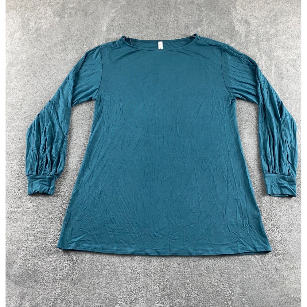 Twenty Ten Womens Teal Blue Balloon Sleeve‎ Boat Neck Jersey Knit Tunic Top